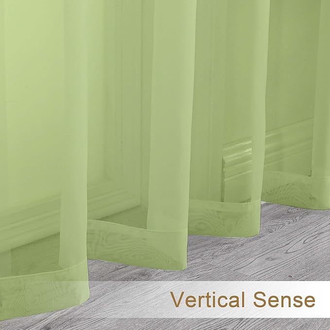 Chyhomenyc Sheer Lime Curtains 90 inches Long 2 Panels, Light Filtering Soft Airy Solid Elegant Voile Window Treatment Drapes for Bedroom Living Room, 42Wx90L Inches