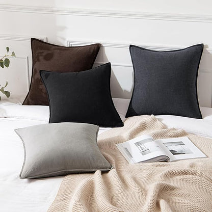 MIULEE Decorative Linen Euro Sham Pillow Covers 24x24 Dark Gray Boho Farmhouse Neutral Couch Throw Pillows for Bed Pack of 2 Accent Modern Pillowcase Sofa Livingroom Home Decor