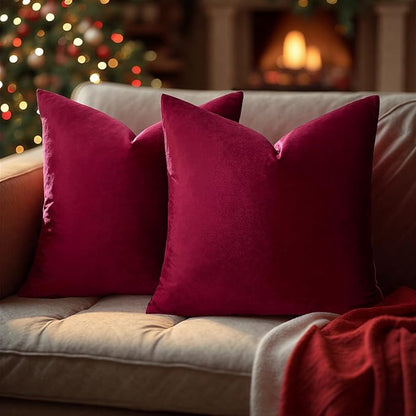 GIGIZAZA Burgundy Pillow Covers 26x26: Pack of 2 Throw Pillows Soft Solid Covers - Velvet Decorative Couch Big Cushion Covers Used for Chrismas Room Decor,Living Room,Bedroom,Sofa