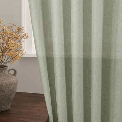 Sage Green Linen Sheer Curtains 54 Inch Length 2 Panel Set Back Tab Rod Pocket Semi Sheer Light Filtering Short Curtain Soft Elegant Aesthetic Small Window Drapes for Bathroom 52x54 Inches Long