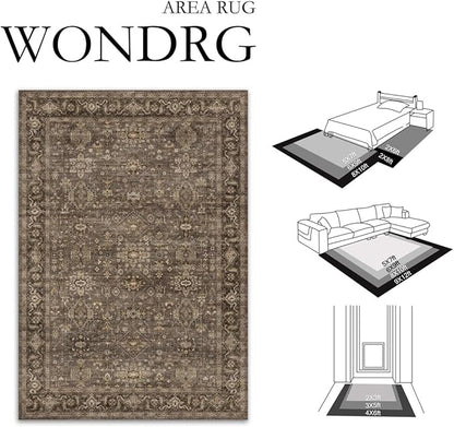 3x4 Washable Area Rug for Entryway Vintage Brown Non Slip Low Pile Carpet Traditional Retro Soft Throw Rug for Entrance Bathroom Door Mat Indoor Dorm Dining Room