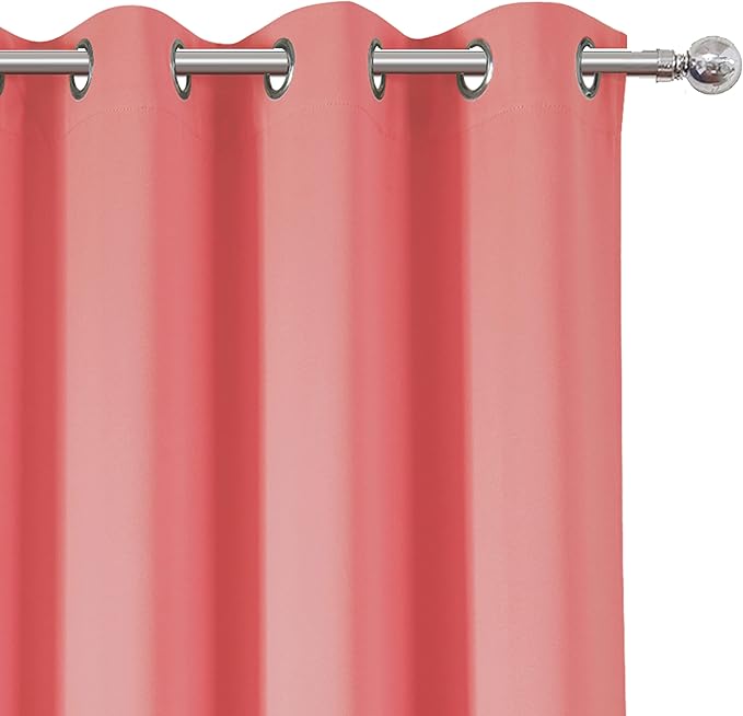 LEMOMO Coral Blackout Curtains 52 x 63 Inch Length/Set of 2 Curtain Panels/Thermal Insulated Room Darkening Blackout Curtains for Bedroom