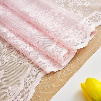 YJ YANJUN Vintage Lace Curtains 108 inches Long 2 Panels Cute Floral Pink Sheer Curtains for Sliding Door Backdrops Romantic Pricess Baby Girl Room Decor Light Filtering 52 x 108 Inch Light Pink