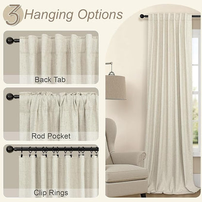 Pitalk Short Black Out Curtains 58 Inch Long for Bedroom 58 Inch Length Window Treatments Blackout Linen Boho Kitchen Thermal Drapes for Summer Heat Living Dining Room Bathroom 2 Panels Set Tan Beige