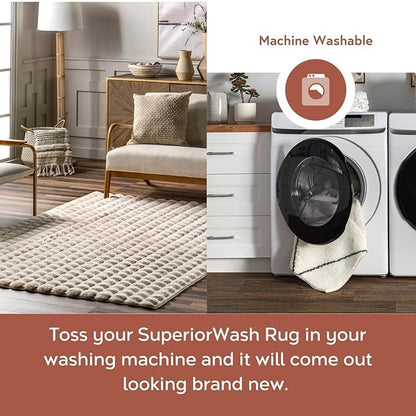 nuLOOM 2' x 8' Cozy Plush SuperiorWash Area Rug, Machine Washable, Non-Slip, Soft Fluffy Shag Carpet for Living Room Bedroom Kids Room Nursery Home Decor, Jeni Beige