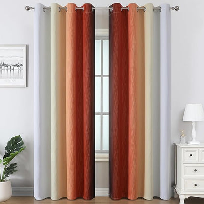 Estelar Textiler Burnt Orange and Greyish White Ombre Blackout Curtains & Drapes for Living Room, Thermal Insulated Grommet Energy Saving Window Gradient Curtains for Bedroom, 52Wx108L, 2 Panels