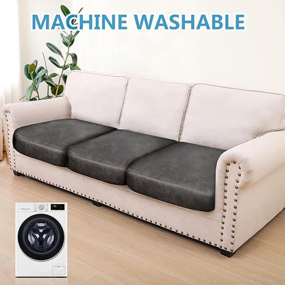 Leather Look Couch Cushion Covers Sofa Seat Slipcovers Sets Couches Furniture Protector for Sectional Armchair Loveseat Pets Kids Stretch Spandex Fabric (3 Cushion Sofa, Taupe)