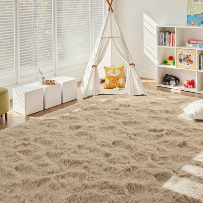4x6 Ft Shag Beige Rugs for Bedroom Living Room, Ultra Soft Fluffy Furry Area Rugs for Playroom Indoor Floor, Aesthetic Carpet for Kids Home Decor