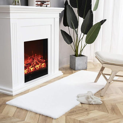 Ashler Faux Fur Rug, Ultra Soft Faux Rabbit Fur, White Area Rugs, 2.2 x 6 Feet Rectangle, Machine Washable Nursery Decor Throw Rugs for Bedroom, Kids Room, Living Room