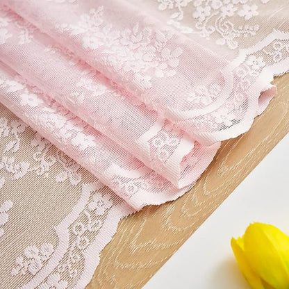 YJ YANJUN Vintage Lace Curtains 63 Inches Length- Cute Sheer Pink Curtains for Girls Bedroom Light Pink Floral Short Window Drapes Princess Girls Room Coquette Decor 2 Panels 52 x63 Inch