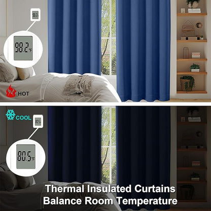 Simplebrand Ava Royal Blue Short 36 Inches Blackout Curtain 2 Panels Set, Half Window Rod Pocket Privacy Curtain Tiers for Kitchen, Curtains Blackout for Bathroom Shades, W40 x L36 Inch, Royal Blue