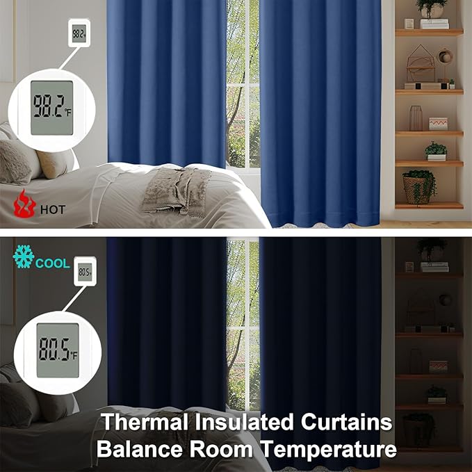 Simplebrand Ava Royal Blue Short Blackout Curtains for Bedroom 63 Inches Long 2 Panels Set, Solid Thermal Insulated, Energy Saving Window Treatment Curtains Blackout Drapes, W40 x L63 Inch, Royal Blue