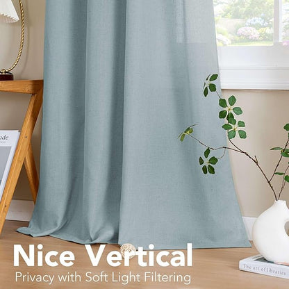 H.VERSAILTEX Living Room Linen Curtains - Semi Sheer, Nickel Grommet, Energy Saving, Light Filtering Window Treatments - Cloud Blue, 2 Panels, 52 x 54 Inch