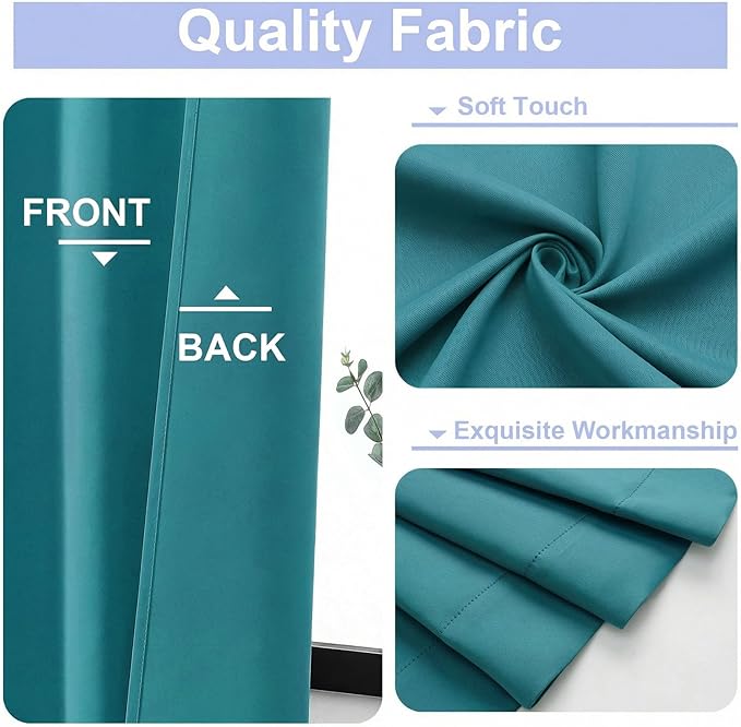 Simplebrand Ava Teal Short 36 Inches Blackout Curtain 2 Panels Set, Half Window Rod Pocket Privacy Curtain Tiers for Kitchen, Curtains Blackout for Bathroom Shades, W40 x L36 Inch, Teal