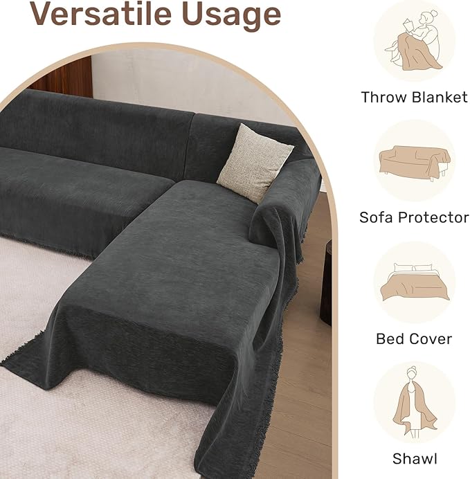 Sectional Couch Covers, 2 Pieces Washable L Shaped Couch Covers Sofa Blanket for Dogs Pet Friendly Sectional Sofa Slipcovers Furniture Covers,71"x 110"+ 71"x 118",(X-Large,Charcoal Gray)