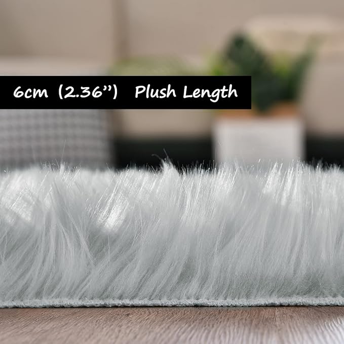 Goolela Grey Area Rug 8x10 Gray Fluffy Fuzzy Furry Rug for Living Room Bedroom Faux Sheepskin Fur Shaggy Rectangle