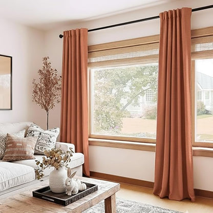 100% Blackout Shield Linen Blackout Curtains for Bedroom 108 Inches Long, Back Tab/Rod Pocket Living Room Drapes, Thermal Insulated Blackout Curtains 2 Panels Set, 50" W x 108" L, Burnt Orange