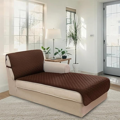 U-NICE HOME Sectional Couch Cover for Dogs Pets Chaise Lounge Reversible Sofa Cover Furniture Protector with Elastic Adjustable Strap, Brown/Beige