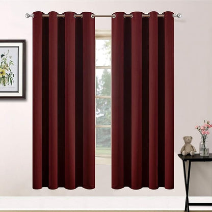 Yakamok Room Darkening Curtains 63 Inches Long Blackout Curtains Thermal Insulated Drapes with Grommets Top Window Treament Curtain for Bedroom Living Room 52 x 63 inch, Burgundy Red, 2 Panels Set