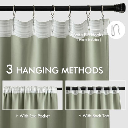 MIULEE Back Tab Sage Green Curtains 84 Inch Length 2 Panels Set for Living Room Bedroom, Rod Pocket/Pinch Pleated Light Blocking Thermal Insulated Room Darkening Blackout Curtains 84 Inches Long