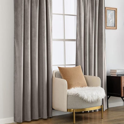 MIULEE Silver Gray Velvet Curtains 108 inches - Luxury Blackout Curtains for Bedroom Living Room Thermal Insulated Super Soft Window Drapes Rod Pocket & Back Tab, W52 x L108 inches, 2 Panels