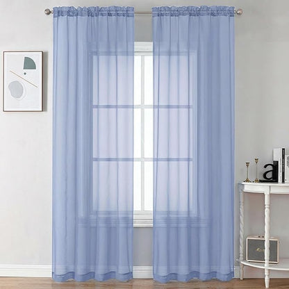 Chyhomenyc Sheer Curtains 90 inches Long 2 Panels - Light Filtering Soft Airy Solid Elegant Voile Window Treatment Drapes for Bedroom Living Room, 42Wx90L Inches, Denim Blue