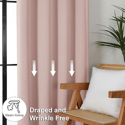Simplebrand Blackout Extra 10ft Curtains for Patio 120 Inches Long 2 Panels Set, Solid Thermal Insulated Energy Saving Rod Pocket Window Treatment Curtains Blackout Drapes, 50" Wx120 L, Blush