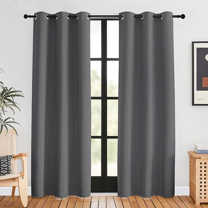 NICETOWN Bedroom Curtains Blackout Drapery Panels, 2 Panels, 42 x 80 inches, Gray, Three Pass Microfiber Thermal Insulated Solid Ring Top Blackout Window Curtains/Drapes