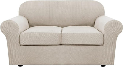 H.VERSAILTEX 3 Piece Stretch Sofa Covers for 2 Cushion Loveseat Couch Covers for Living Room Furniture Cover (Base Cover Plus 2 Seat Cushion Covers) Thicker Jacquard Fabric(Medium, Island Fossi)