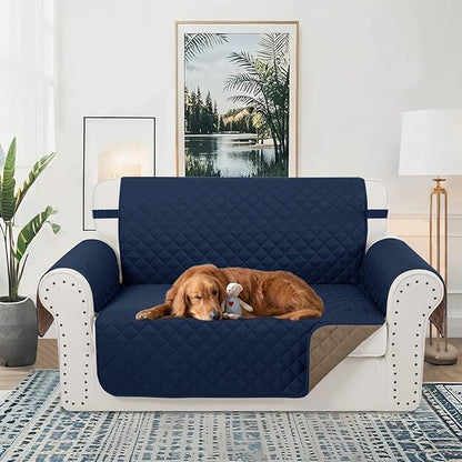 Reversible Loveseat Sofa Covers Couch Cover Furniture Protector(Loveseat Small,Navy/Camel)