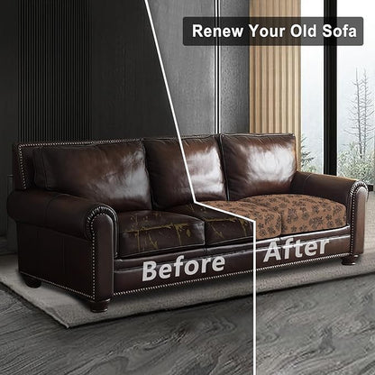Leather Look Couch Cushion Covers Sofa Seat Slipcovers Sets Couches Furniture Protector for Sectional Armchair Loveseat Pets Kids Stretch Spandex Fabric (3 Cushion Sofa, Brown 01Flower)