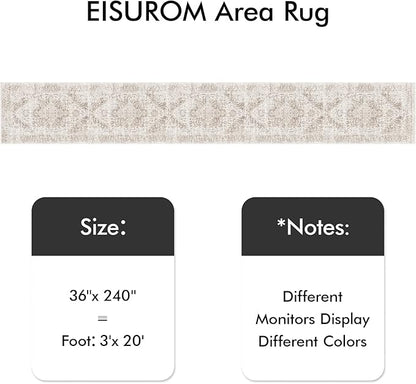 Hallway 3x20 Runner Rug - Non-Slip Vintage Long Rug for Entryway Low-Pile Washable Medallion Runner Rugs for Hallway Waterproof Traditional Runner Rug Indoor Thin Rug for Kitchen (Beige)