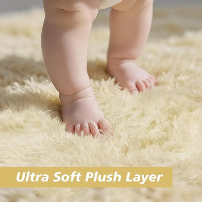 yulidayang Fluffy Round Area Rugs for Bedroom,Ivory 6'X6'Shag Circle Area Rugs for Girls Room,Non Slip Fuzzy Plush Rug for Kids Room Living Room and Dorm Home Rug