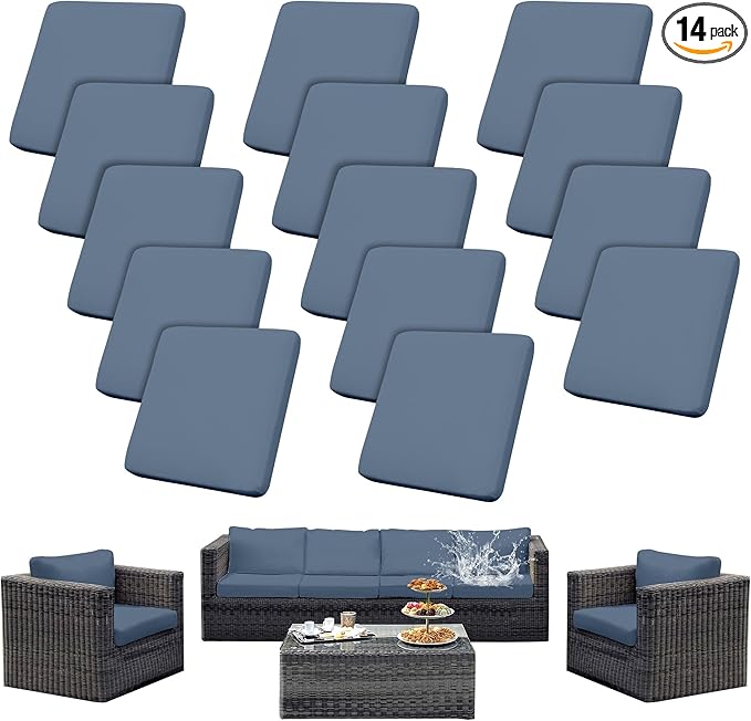 Outdoor Cushion Covers Set,14PCS Patio Furniture Couch Seat Slipcovers, Replacement for Sofa Sectional Chair(Cover，Only)
