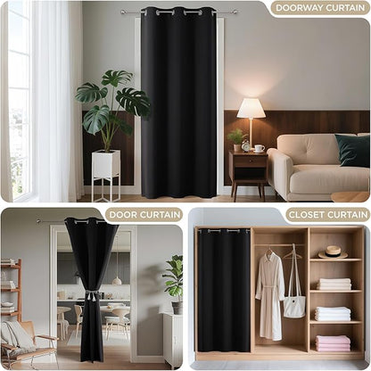 Joydeco Blackout Door Curtain for Doorway Privacy 96 Inches Long, Grommet Closet Curtain for Open Closet, Room Divider for Bedroom Living Room (Black, 52Wx96L, 1 Panel)