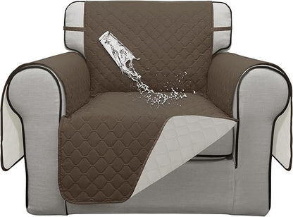 ISSUNTEX Double Protection 100% Waterproof Chair Sofa Cover for Living Room, Reversible Furniture Protector for Dogs, Pets, Kids (Chair, Camel/Ivory)