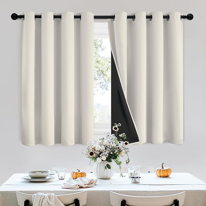 SimpleHome 100% Blackout Curtains for Bedroom,Thermal Insulated Cream Grommet Window Drapes Room Darkening Curtains for Living Room with Black Back,52 x 36 Inch,2 Panels