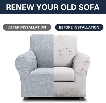 Cupuamon 2026 New Stretch Chair Sofa Slipcovers Couch Cover for 1 Seater Furniture Protector Sofa Covers with Elastic Bottom Jacquard Fabric Small Checks for Pets, Kids - Silver