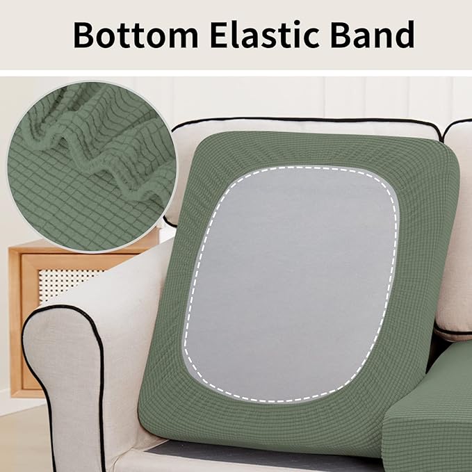 Easy-Going Stretch Individual Chair Couch Cushion Cover Sofa Cushion Furniture Protector Sofa slipcover Soft Flexibility with Elastic Bottom (3-Piece Sofa Cushion Cover, Greyish Green)