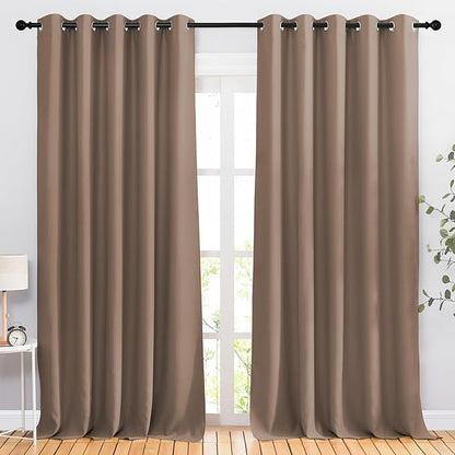 NICETOWN Kitchen Blackout Curtains and Drapes - Triple Weave Energy Saving Thermal Insulated Solid Grommet Blackout Panels for Patio (1 Pair, 66 inches by 90 Inch, Cappuccino)