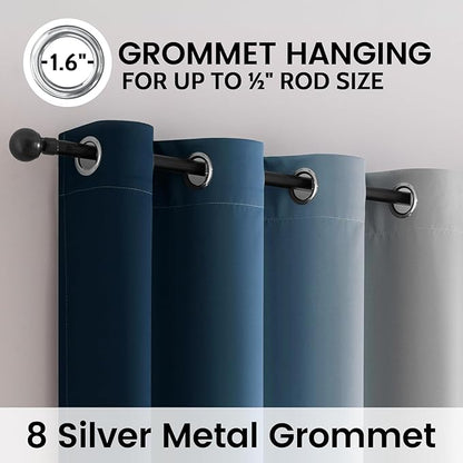 SimpleHome Ombre 100% Blackout Curtains for Bedroom 84 Inches Long, Blue with White Liner Room Darkening Thermal Insulated Grommet Curtain/Drapes for Living Room,2 Panels Set