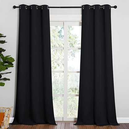 NICETOWN Black Out Curtain Panels - Home Decoration Thermal Insulated Solid Grommet Blackout Curtains/Drapes for Hall/Dining Room (Set of 2, 42 inches by 95 Inch, Black)