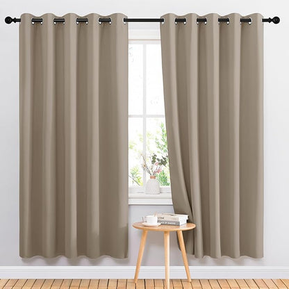 NICETOWN Bedroom Curtains Blackout Drapery Panels, 2 Panels, 70 x 72 inches, Taupe, Three Pass Microfiber Thermal Insulated Solid Ring Top Blackout Window Curtains/Drapes