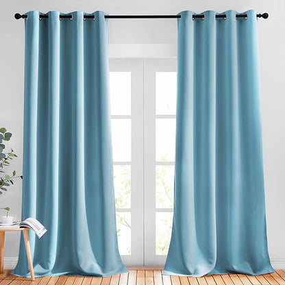 NICETOWN Bedroom Blackout Curtains and Drapes - Window Treatment Thermal Insulated Solid Grommet Blackout Draperies for Living Room (Set of 2 Panels, 52 by 95 Inch, Teal Blue)