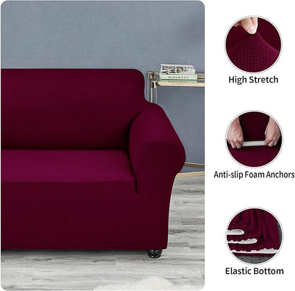 Joccun Christmas Stretch Loveseat Couch Cover Slipcover, 1-Piece Sofa Cover for 2 Cushion Couch Spandex Jacquard Washable Furniture Protector Cover for Living Room,Kids,Pets（Loveseat,Burgundy）