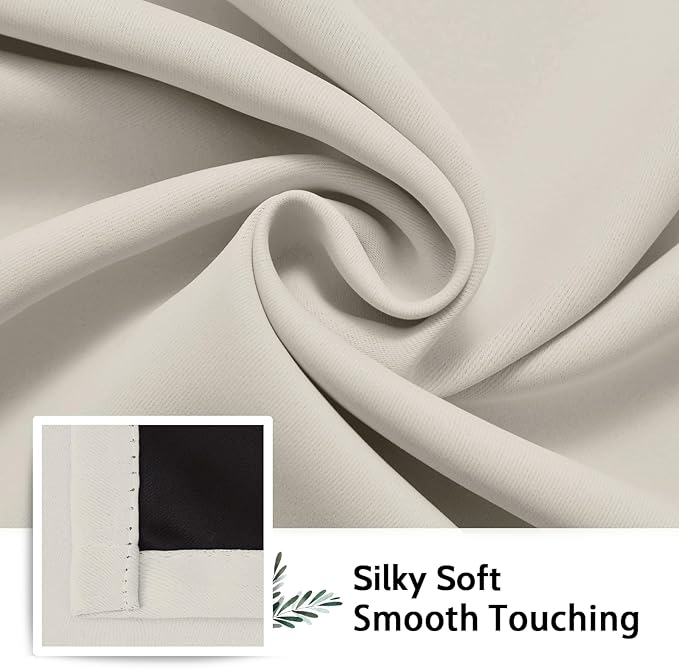 SimpleHome 100% Blackout Curtains for Bedroom,Thermal Insulated Cream Grommet Window Drapes Room Darkening Curtains for Living Room with Black Back,38 x 63 Inch,2 Panels