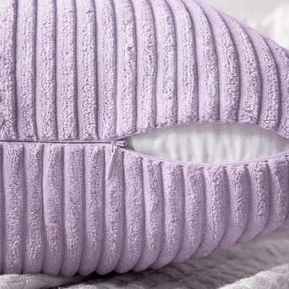 MIULEE Purple Decorative Throw Pillow Covers 18x18 Inch for Couch Bed Sofa Pack of 2 Lavender Boho Farmhouse Throw Pillows Soft Cross Corduroy Patchwork Textured Cushion Cases