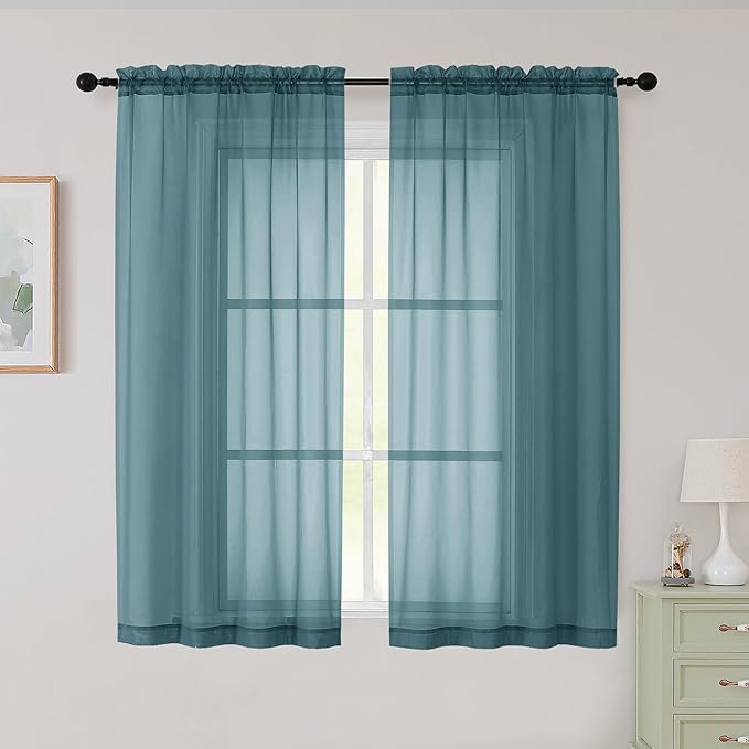 Sheer Dusty Blue Curtains for Bedroom Living Room 54 Inch Length 2 Panels Set, Solid Soft Airy Light Filtering Window Treatments, Modern Rod Pocket Drapes, Dusty Blue, 42" Wx54 L Inches