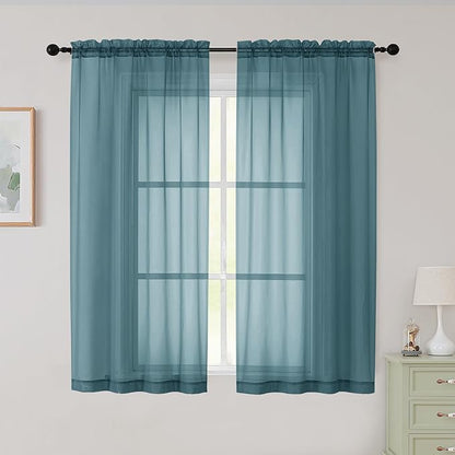 Sheer Dusty Blue Curtains for Bedroom Living Room 54 Inch Length 2 Panels Set, Solid Soft Airy Light Filtering Window Treatments, Modern Rod Pocket Drapes, Dusty Blue, 42" Wx54 L Inches