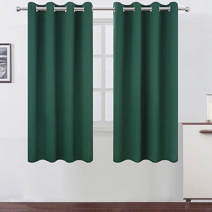 LEMOMO Dark Green Blackout Curtains 66 x 63 Inch Length/Set of 2 Curtain Panels/Thermal Insulated Room Darkening Blackout Curtains for Bedroom